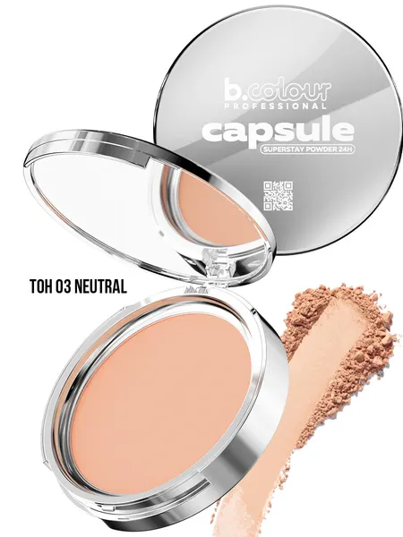 B.COLOUR PROFESSIONAL Пудра для лица матирующая фиксирующая компактная с зеркалом CAPSULE, 03 NEUTRAL