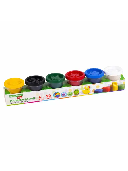 Brauberg Пластилин-тесто для лепки KIDS, 6 цветов, 300 г, яркие клас