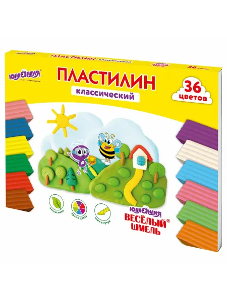 ЮНЛАНДИЯ Пластилин "ВЕСЁЛЫЙ ШМЕЛЬ", 36 цветов, 720 грамм