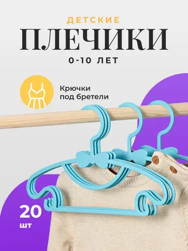 Вешалки плечики детские Birdhouse, для одежды пластиковые, набор 20 шт, голубые