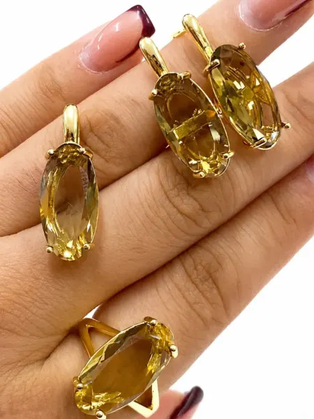 DIAMOND COLLECTION Комплект бижутерии с медовой вставкой