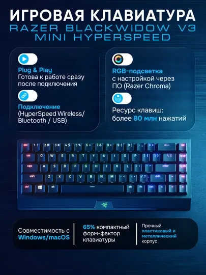 Беспроводная клавиатура Razer Blackwidow V3 Mini Hyperspeed