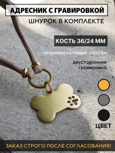 Адресник4ZOO Адресник Кость с гравировкой и шнурком для собак