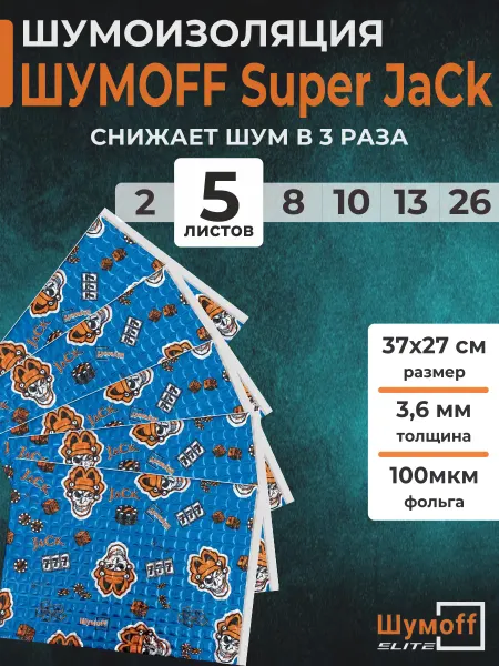 Шумофф Шумоизоляция, виброизоляция Супер Джек для автомобиля 3.6мм