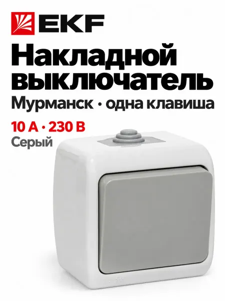 EKF Выключатель 1-клавишный накладной 10А IP54 серый пластик