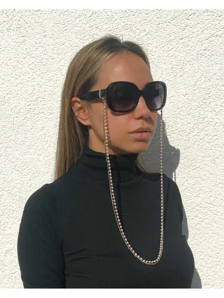 BlondinkaMolodec Цепочка для очков жемчужная со стразами