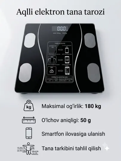 Умные электронные напольные весы с подключением к смартфону, Bluetooth, до 180 кг