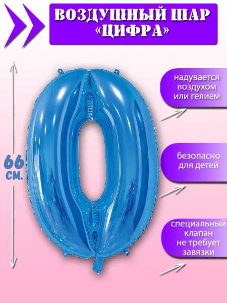 Brand Shar Фольгированный воздушный шар цифра 0 синяя
