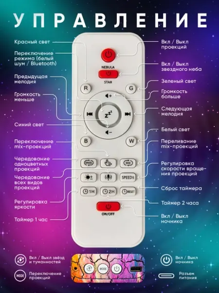 Ночник яйцо Дракона - проектор звездное небо с Bluetooth колонокой и белым шумом