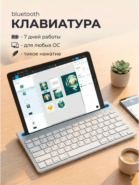 Bravus Клавиатура для компьютера и телефона беспроводная Bluetooth