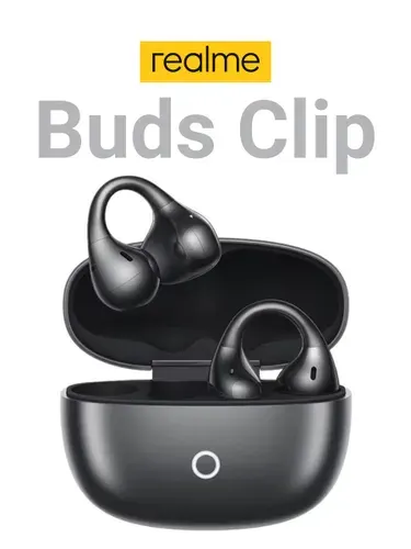 Realme Наушники беспроводные с микрофоном realme Buds Clip, Bluetooth, USB Type-C, черный, черно-серый
