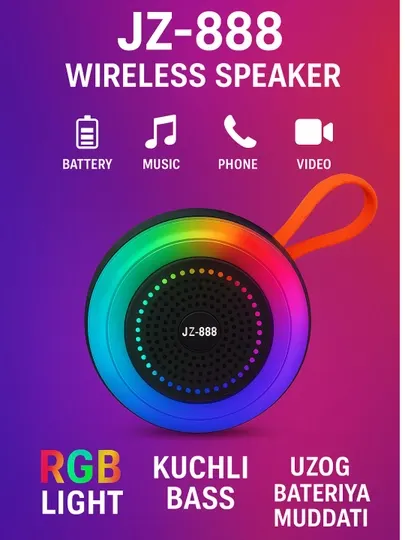 Bluetooth колонка, беспроводная колонка, портативная колонка, RGB колонка JZ-888, динамик