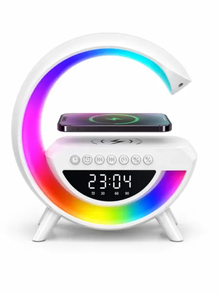 RGB LED Беспроводная зарядка, Bluetooth колонка, с часами и подсветкой