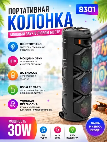 Портативная Bluetooth колонка с микрофоном караоке RGB LED
