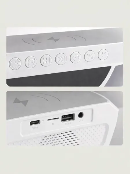 Будильник-часы с Bluetooth RGB колонкой, беспроводной зарядкой и LED ночником