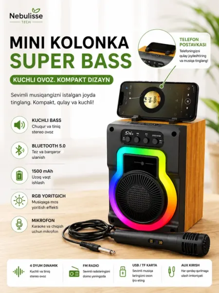 Портативная беспроводная колонка Sing-e караоке, RGB, Bluetooth Sing-e ZQS14102