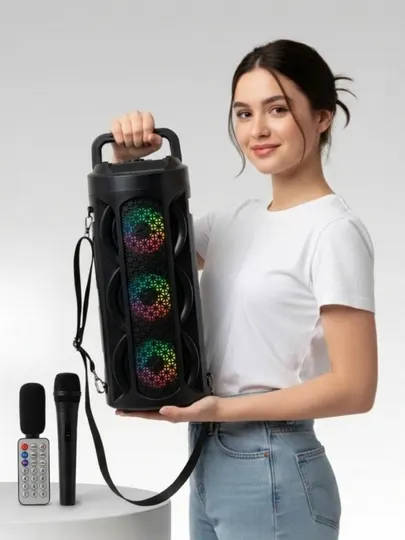Караоке-колонка ZQS8308, беспроводной микрофон, пульт, RGB-подсветка, Bluetooth
