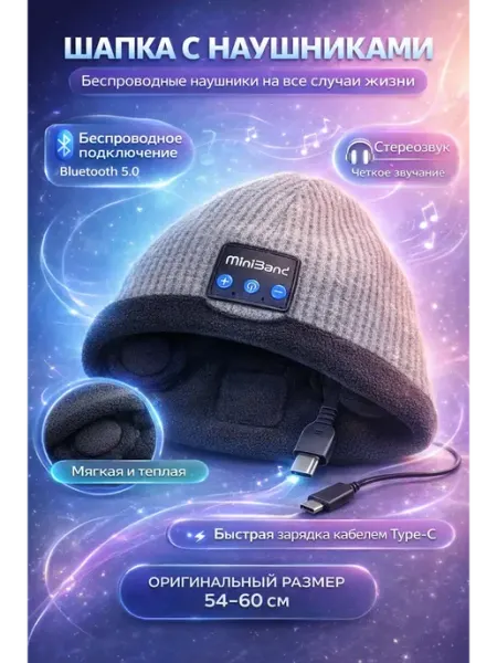 ZiZi Шапка Bluetooth с наушниками беспроводная музыкальная