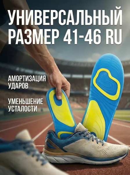 Стельки для обуви мужские, анатомические, силиконовые, гелевые, универсальный размер 42/47,5