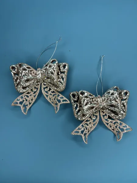 Елочная подвеска "Бант"роз зол 10*12cm 2шт