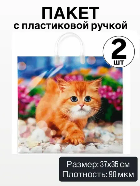 Пакет с пластиковой ручкой Котенок (2 штуки)