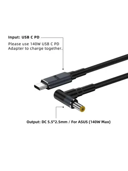 Geris Power USB C кабель 140W для Asus 5.5-2.5mm