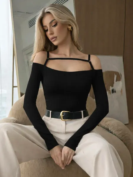 YES.BODY Боди с длинным рукавом и открытыми плечами вечернее