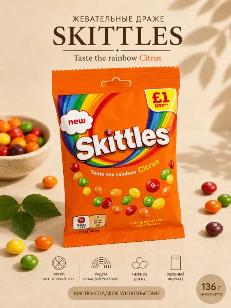 Skittles Жевательные драже Скитлс Citrus, 136 г