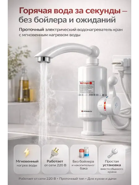 ЕКУУРА_1 Проточный водонагреватель кран мгновенный нагрев воды 3000Вт