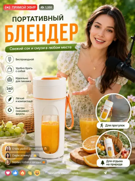 Портативный блендер для смузи и коктейлей blender