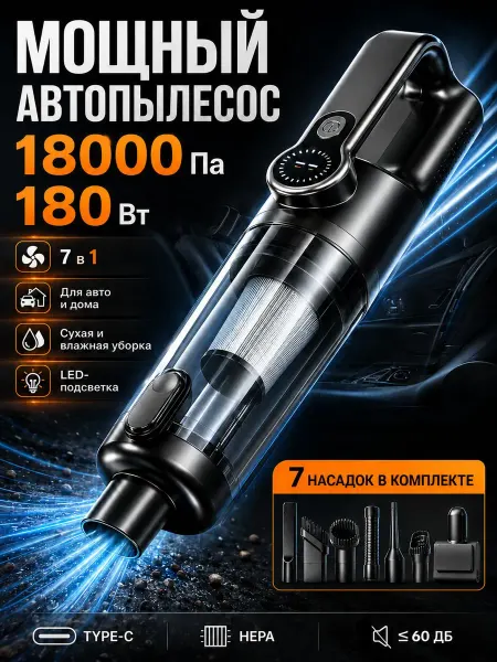 Пылесос Для Автомобиля Беспроводной Ручной Мощный, Для Салон