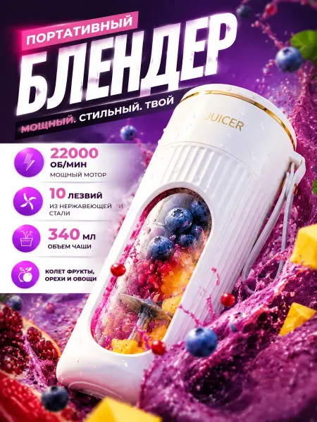 Портативный мини блендер для смузи, коктейлей и Свежий сок
