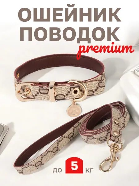 S.V.Store Брендовый поводок и ошейник для собак и кошек GG