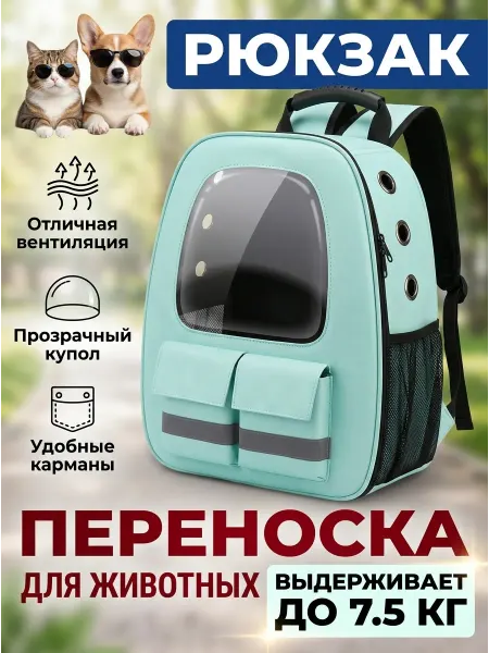 ZooDiWa Рюкзак переноска для кошек до 7.5 кг мятный удобный