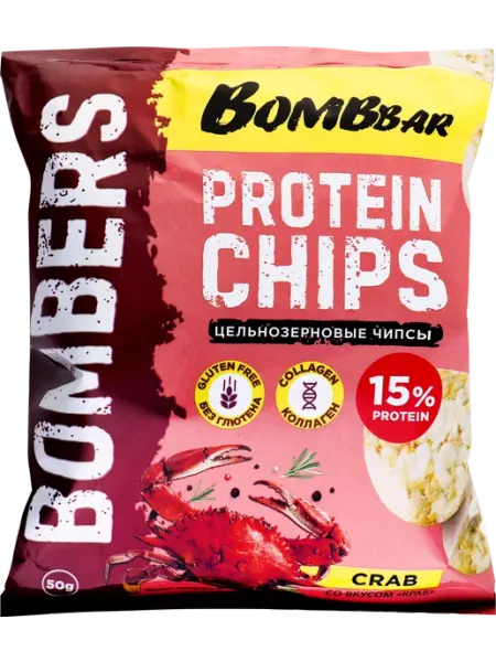 Чипсы цельнозерновые протеиновые BOMBBAR со вкусом краб