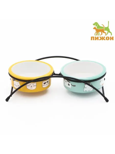 Двойная керамическая миска на подставке для питомцев