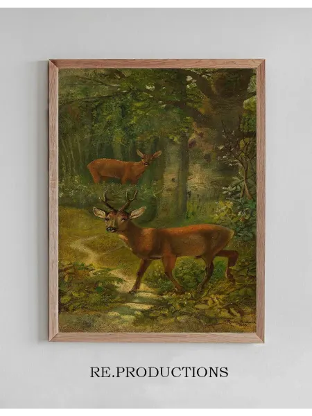 Re.productions Постер Deer at the edge of the forest - Rosa Bonheur