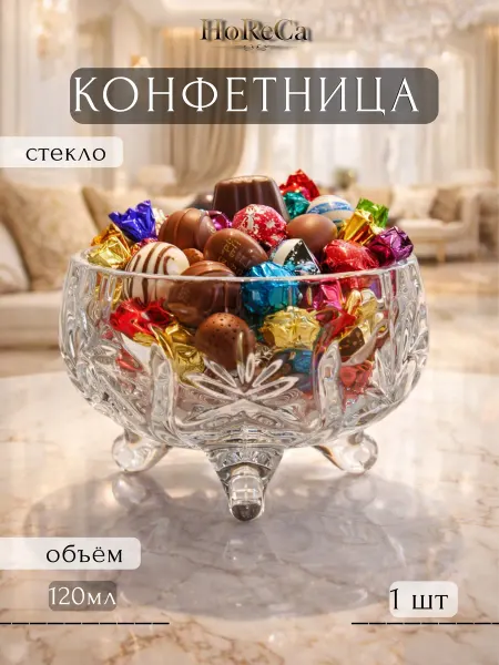 HoReCa PROFI Конфетница стеклянная граненая прозрачная Bonjart
