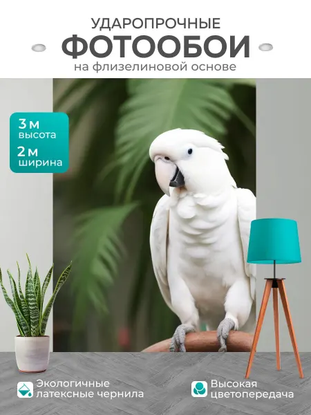 LotsPrints Фотообои для любителей животных "Белый, попугай." 2x3м
