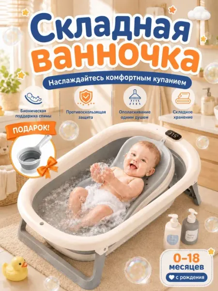 Ванночка для купания новорожденных с термометром г60L, Испол