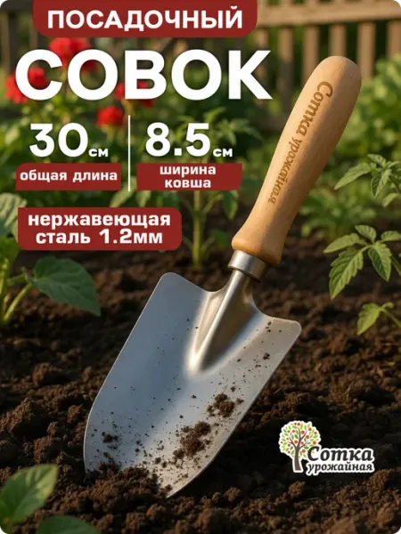 Урожайная сотка Совок садовый посадочный металлический