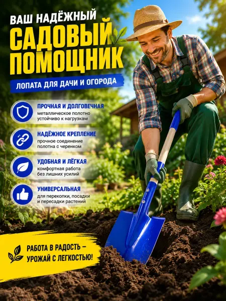 QwertyA Лопата штыковая садовая с черенком металлическая для дачи