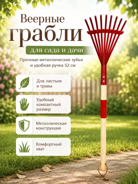 АйлушаВБ Металлические веерные грабли с деревянной ручкой