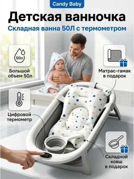 Honeybear Ванночка для купания новорожденного с термометром и сеткой