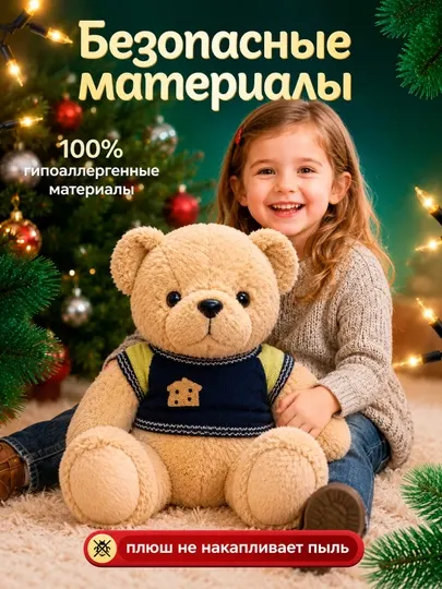 Плюшевый мишка, 50 см, мягкий мех, моно стирка, большой, отличный подарок - Мягкие игрушки