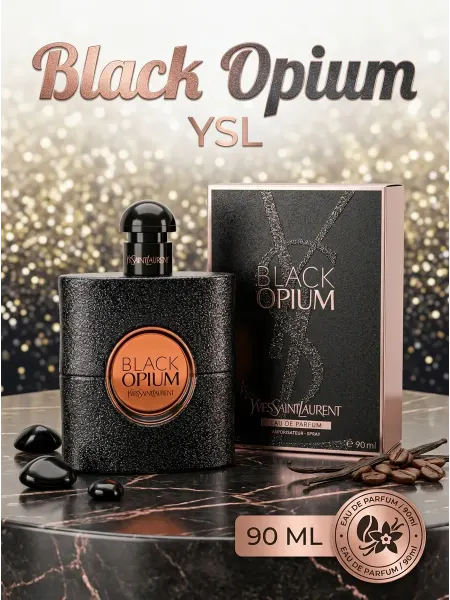 YSL Parfumes. Black Opium женский парфюм 90 мл в черном флаконе