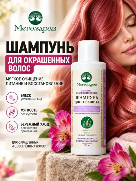 Мегаздрав Шампунь для окрашенных волос защита цвета и блеск