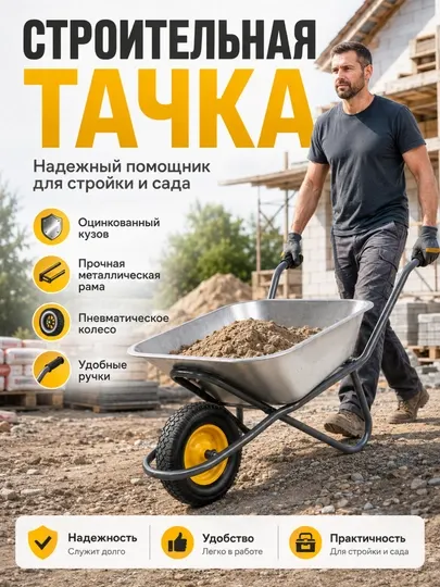 Садово-строительная тачка GIDROX, оцинкованный кузов, усиленная рама - Тележки и тачки