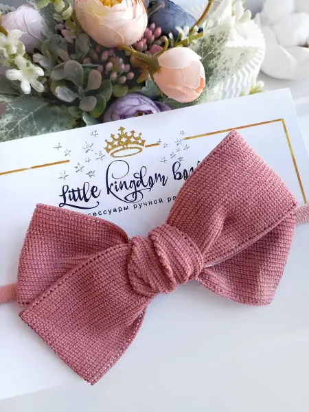 LITTLE KINGDOM BOWS Большой вельветовый бант на повязке для малышей