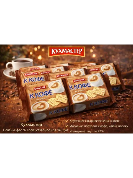 Кухмастер Печенье фас."К Кофе" сахарное 220гр-6шт